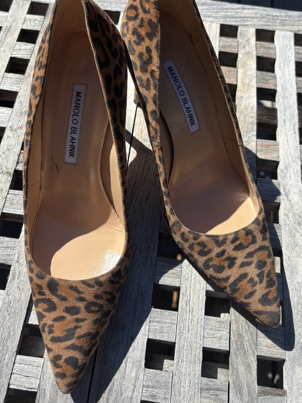 Manolo Blahnik Leopard Print Pointed Toe Pumps - Brown and Black